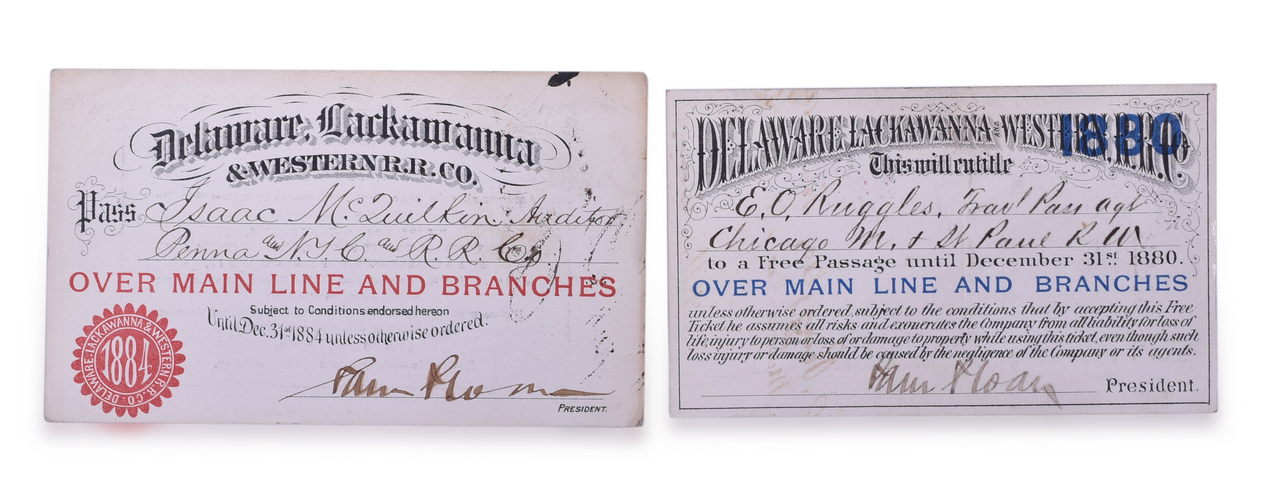 5417 - 1880 and 1884 Delaware, Lackawanna & Western Railroad Annual Passes thumbnail