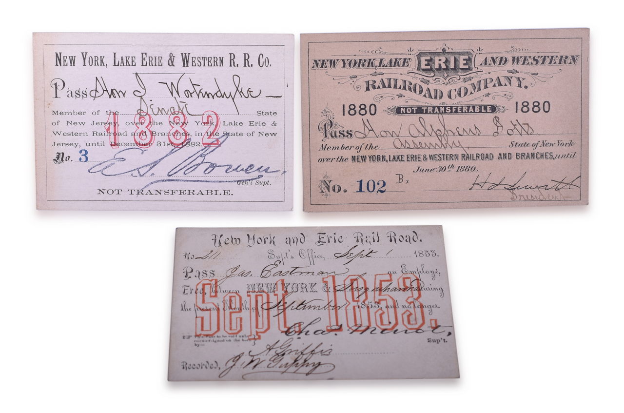 5421 - Three Early New York & Erie Railroad and New York, Lake Erie & Western Passes - 1853, 1880, and 1882 thumbnail