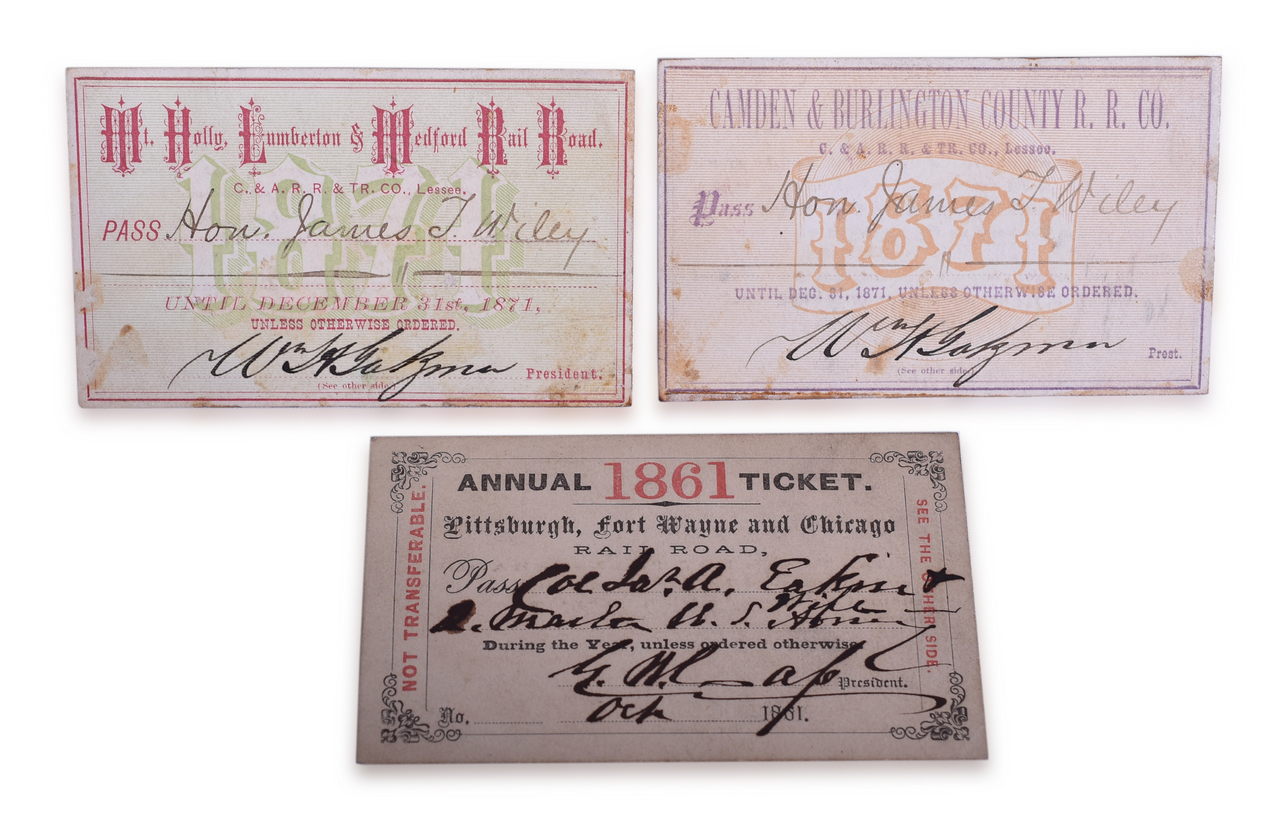 5433 - Three Northeast Railroad Annual Passes - Camden & Burlington County, Mt. Holly, Lumberton & Medford, and Pittsburgh, Fort Wayne & Chicago thumbnail