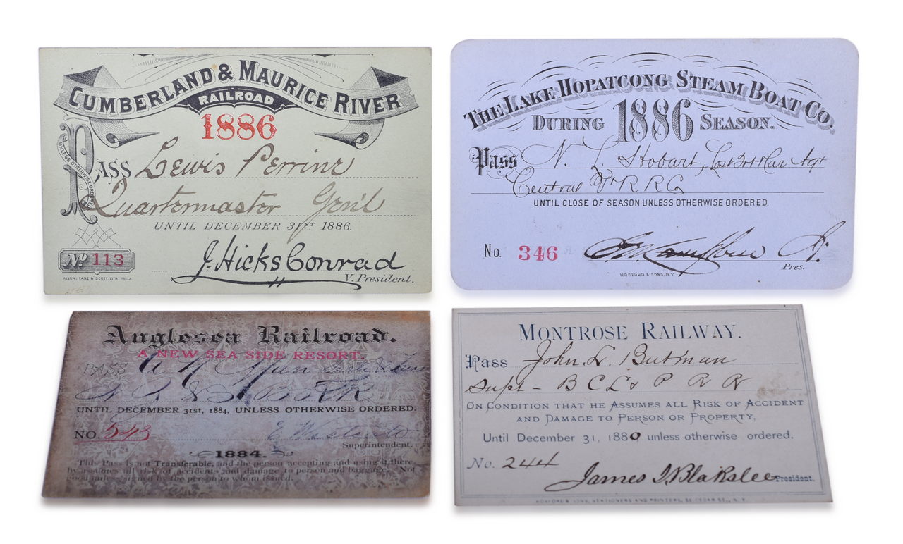 5435 - Four Northeast Railroad Annual Passes - Anglesea, Cumberland & Maurice River, Montrose, and Lake Hopatcong Steamboat Co. thumbnail