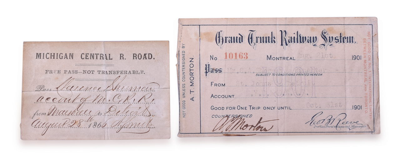 5441 - 1866 Michigan Central Railroad Free Pass and 1901 Grand Trunk Railway Trip Pass thumbnail