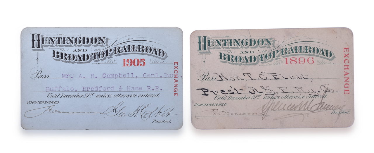 5443 - 1896 and 1905 Huntingdon & Broad Top Railroad Exchange Free Ticket Passes thumbnail