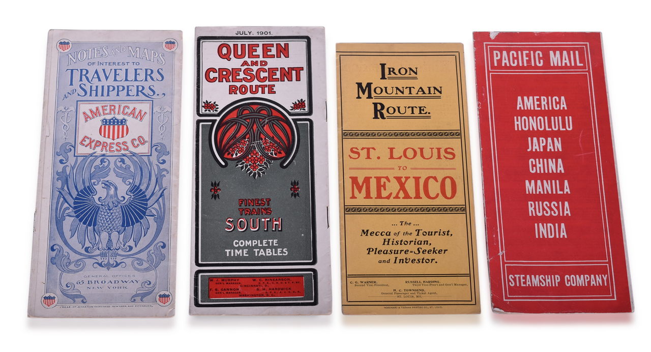 5449 - Four Railroad Timetables and Travel Guides - 1901 Queen & Crescent Route, American Express Co., Iron Mountain Route, and Pacific Mail Steamship Co. thumbnail
