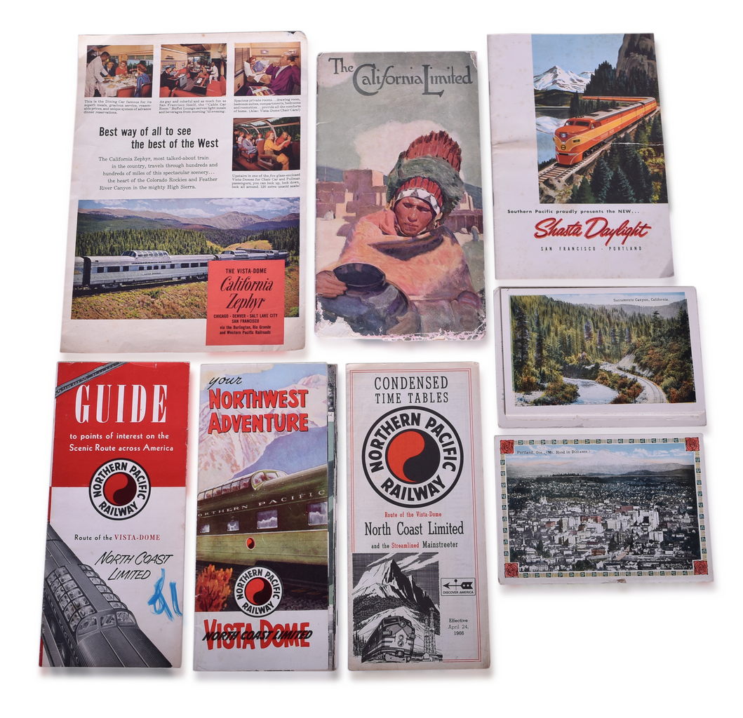 5451 - Seven Western Railroad Brochures, Guides, and Souvenir Folder - Santa Fe, Southern Pacific, Northern Pacific, and California Zephyr thumbnail