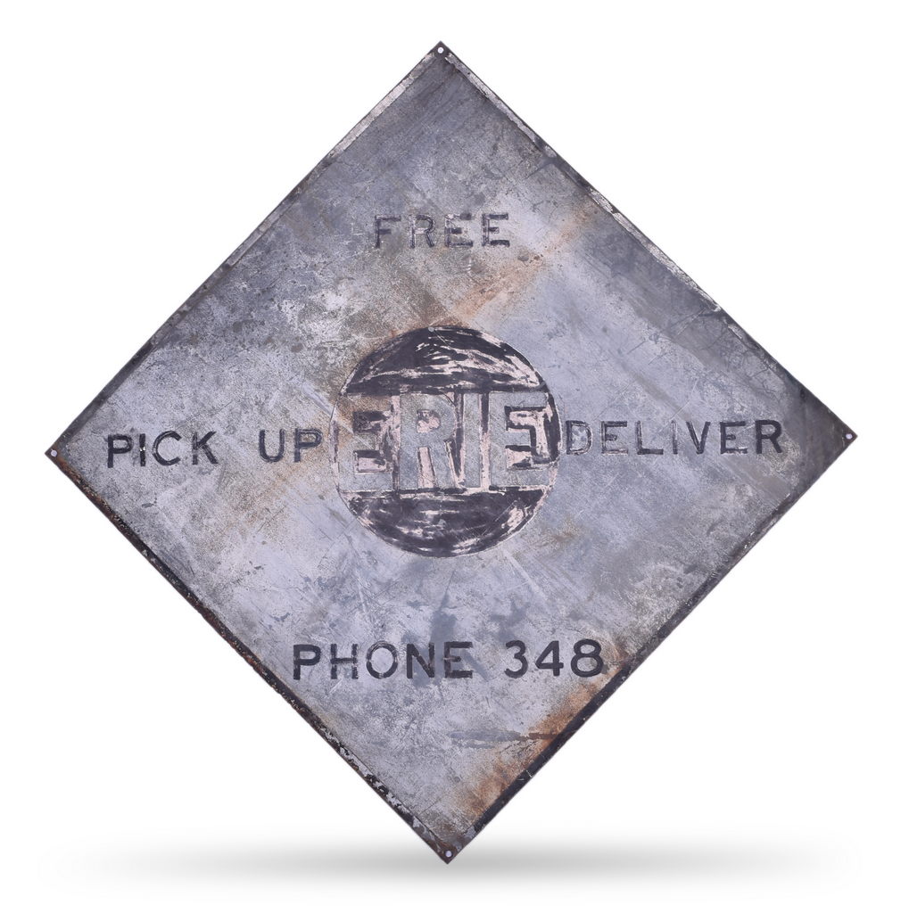 5454 - Erie Railroad Painted Steel Depot Sign - Free Pickup and Delivery thumbnail