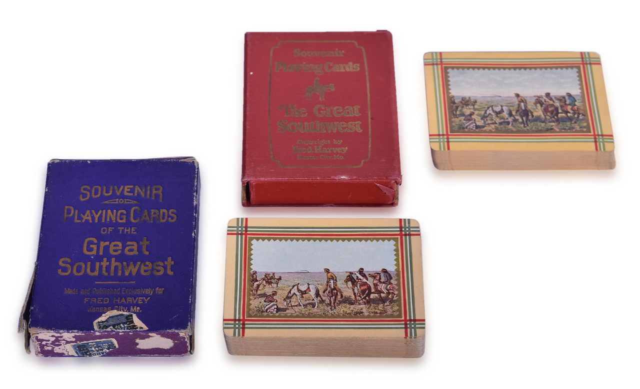 5465 - Pair of Fred Harvey Railroad Early Souvenir Playing Cards of the Great Southwest - Indians and Train Smoke thumbnail