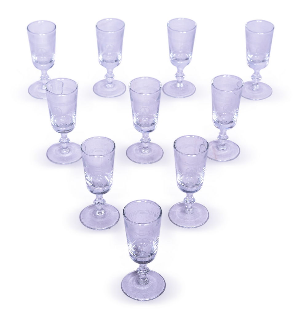 5533 - Ten Baltimore and Ohio Railroad Stemmed Cordial Etched Drinking Glasses thumbnail
