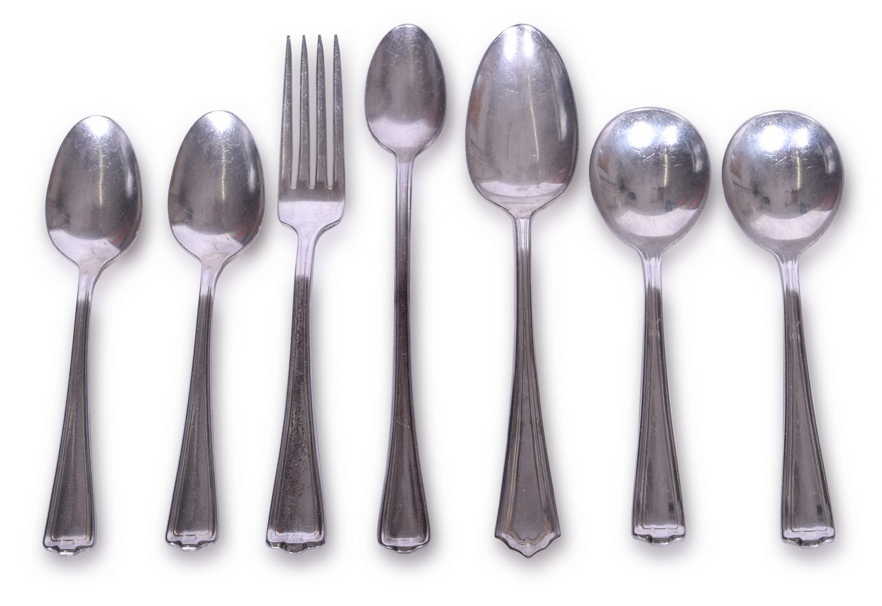 5547 - Seven Pieces of Louisville and Nashville Railroad Cromwell Flatware - Fork, Teaspoon, Soup Spoon, and Iced Tea Spoon thumbnail