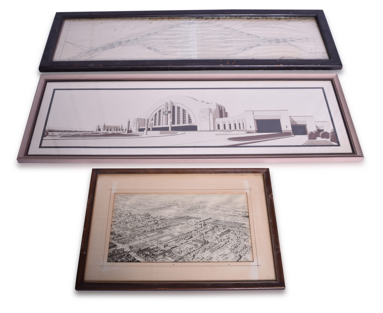 5564 - Three Framed Cincinnati Union Terminal Items - Sketch, Print, and Railroad Track Plans thumbnail