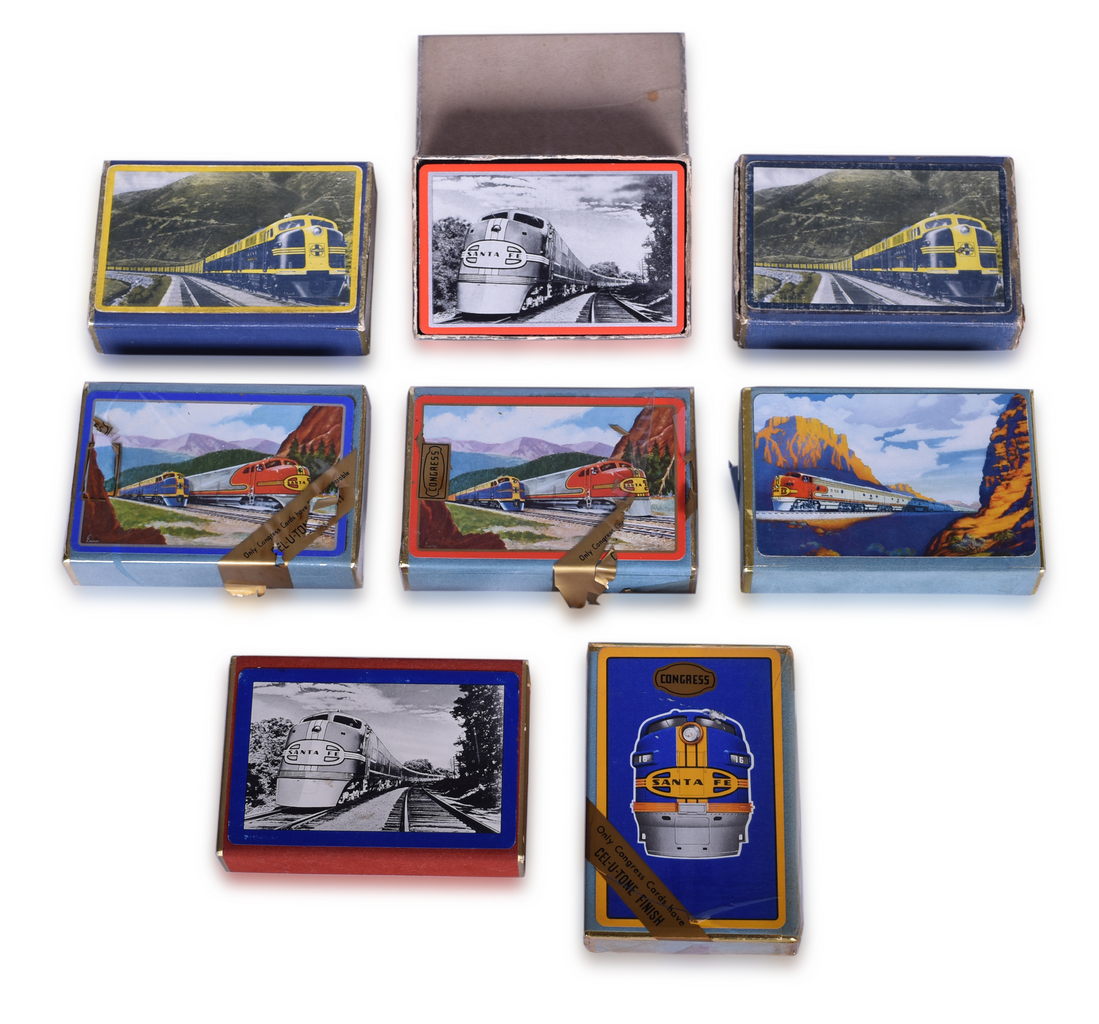 5609 - Eight Atchison, Topeka and Santa Fe Railway Playing Card Decks Including New Old Stock thumbnail
