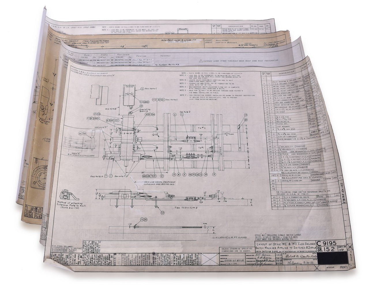 5636 - Four Original Union Switch & Signal M-2 and M-3 Switch Drawings/Blueprints thumbnail