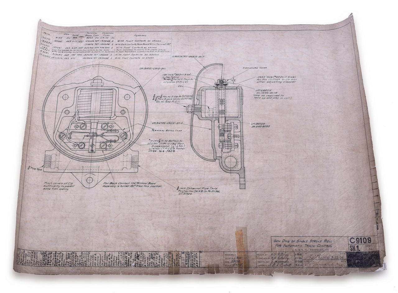 5640 - Original Union Switch & Signal Single-Stroke Bell Mechanical Drawing/Blueprint thumbnail
