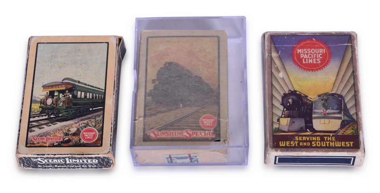 5649 - Three Missouri Pacific Railroad Playing Card Decks - Sunshine Special, Scenic Limited, and Twin Engines thumbnail