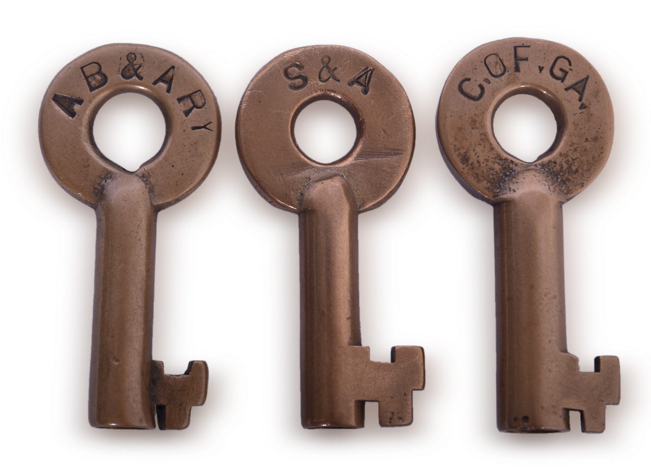 5328 - Three Railroad Switch Keys - Atlanta, Birmingham, and Atlantic, Central Georgia, & Savanna thumbnail