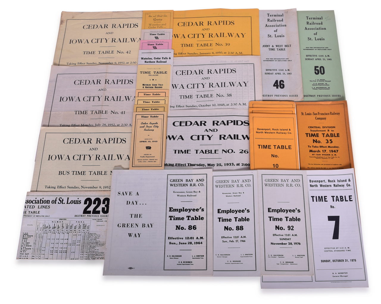 5335 - Twenty-Eight Midwest Railroad Employee and Public Timetables - Terminal Railroad Association of St. Louis, Green Bay & Western, and More thumbnail