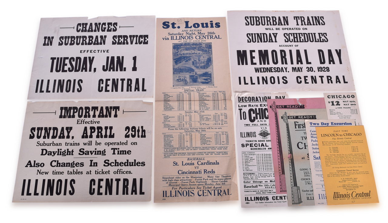 5339 - Ten 1920s Illinois Central Railroad Broadsheets, Excursion Flyers, and Notices thumbnail