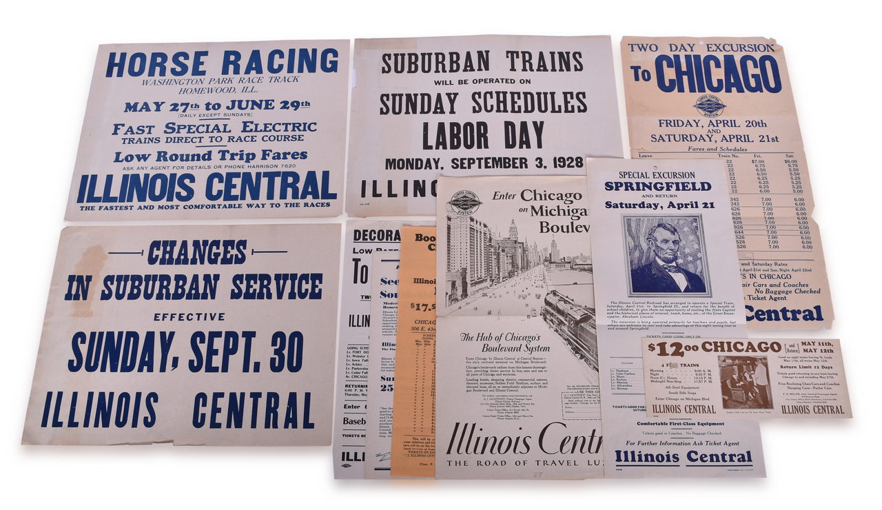 5341 - Ten Illinois Central Railroad 1920s Excursion Broadsheets, Advertisement Flyers, and Notices thumbnail