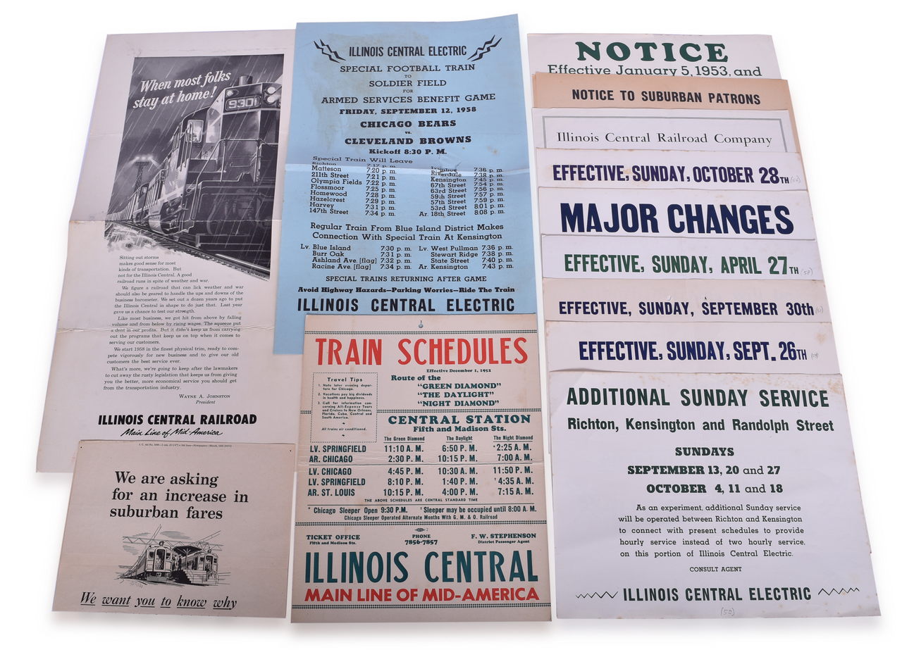 5349 - Eighteen 1950s Illinois Central Railroad Broadsheets, Advertisements, and Notices thumbnail
