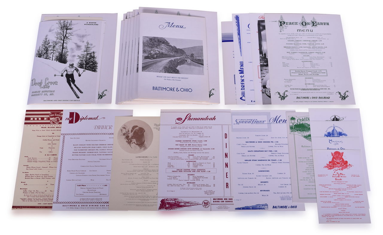 5351 - Group of 160 Railroad Menu Reproductions - Baltimore & Ohio and Pennsylvania - 1900's to 1970's thumbnail