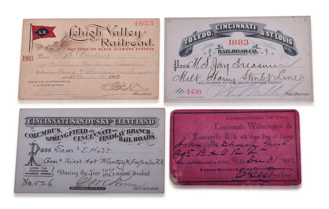 5359 - Four Railroad Annual Passes - Cincinnati, Wilmington & Zanesville, Cincinnati, Sandusky & Cleveland, Toledo, Cincinnati & St. Louis, and Lehigh Valley thumbnail