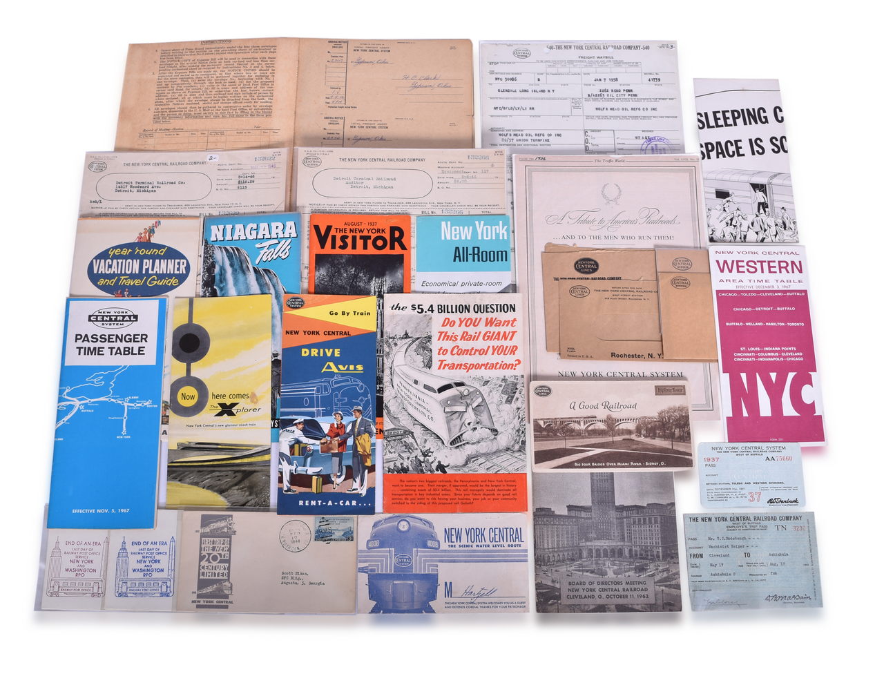 5365 - Twenty-Nine Pieces of New York Central Railroad Paper Ephemera - Travel Guides, Brochures, Annual Pass, Timetables, Letters, Etc. thumbnail