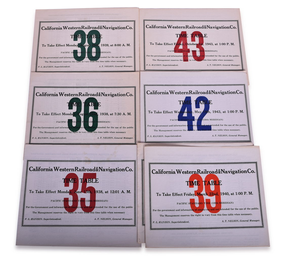 5377 - Seven California Western Railroad & Navigation Co. Employee Timetables - 1938, 1939, 1940, and 1943 thumbnail