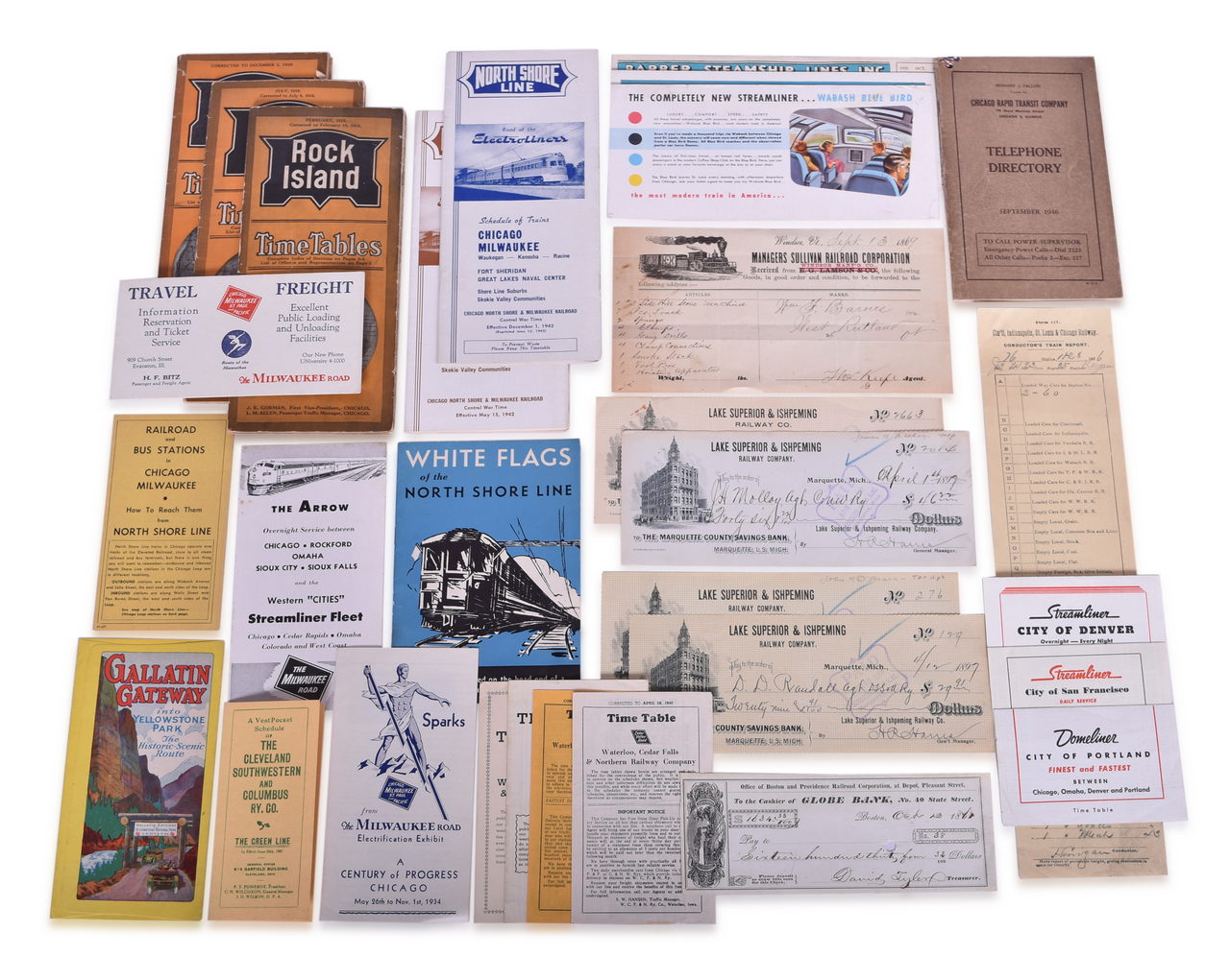 5381 - Twenty-Six Pieces of Midwest Railroad Paper - Rock Island, Wabash, Milwaukee Road, North Shore Line, Lake Superior & Ishpeming, and More thumbnail