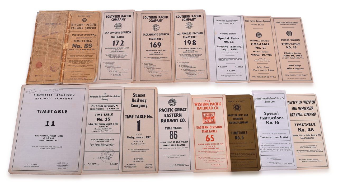 5385 - Twenty Western Railroad Employee Timetables - Southern Pacific, Union Pacific, Missouri Pacific, Sunset Railway, Pacific Great Eastern, and More thumbnail