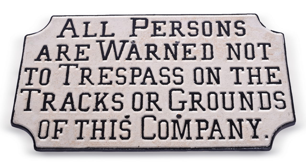 5388 - Cast Iron Railroad No Trespassing Sign thumbnail