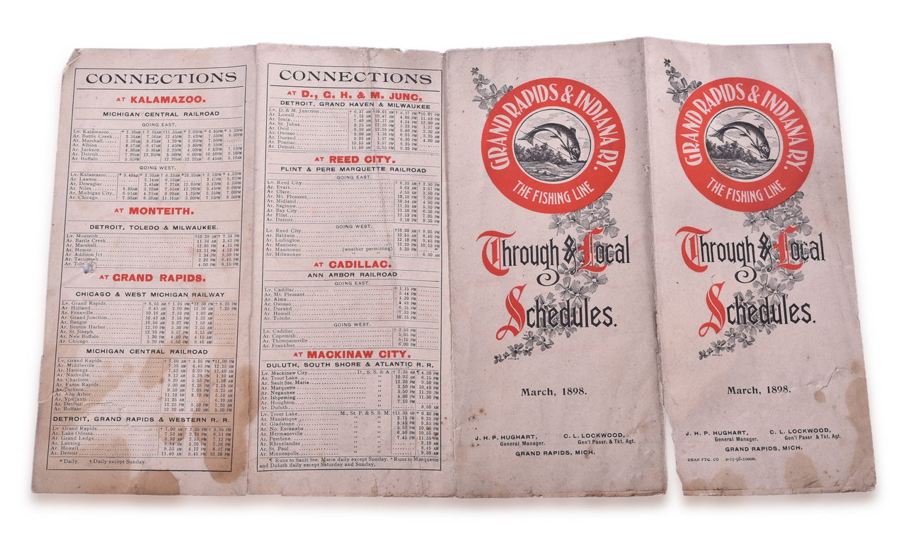 5679 - 1898 Grand Rapids & Indiana Railway Public Timetable - The Fishing Line thumbnail
