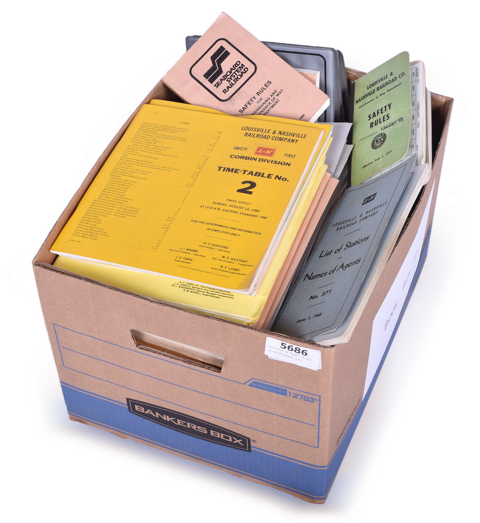 5686 - Large Group of Louisville & Nashville and Seaboard Railroad Paper - Employee Timetables, Rule Books, Stationery, Public Notice Sign, Etc. thumbnail