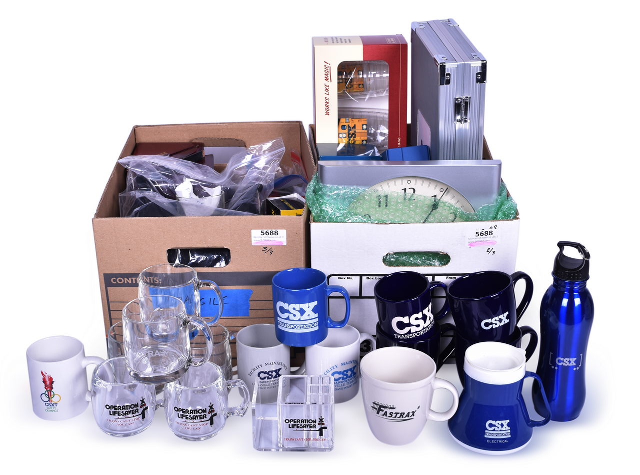 5688 - Group of CSX Railroad Executive Office & Promotional Items - Retired Seiko Watch, Grill Set, Book Ends, Pens, Desk Ornament, Mugs, and More thumbnail