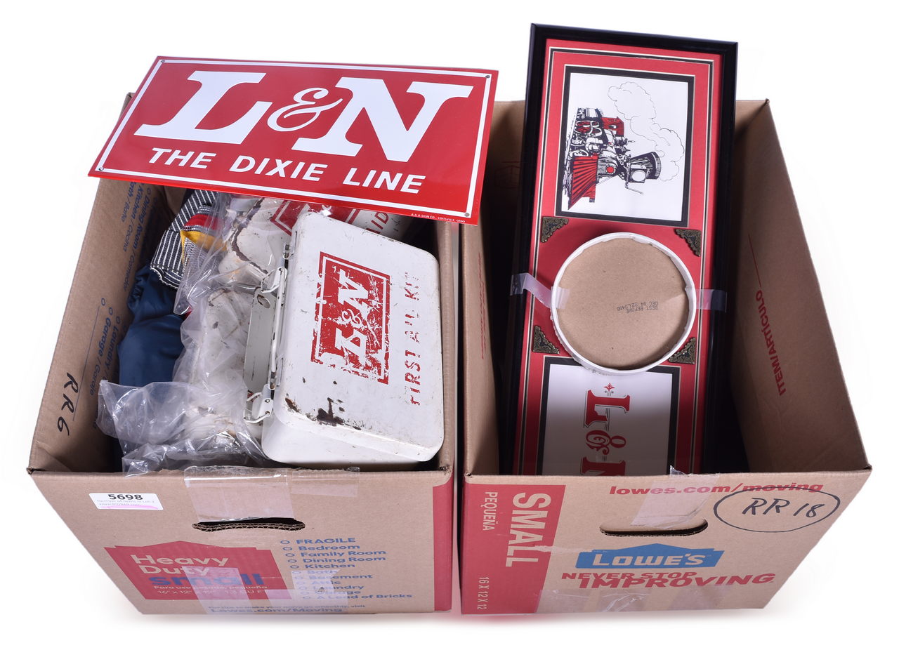 5698 - Large Collection of Louisville and Nashville Railroad Promotional Items - Tie Clips, Belt Buckles, Match Books, Glassware, and More thumbnail