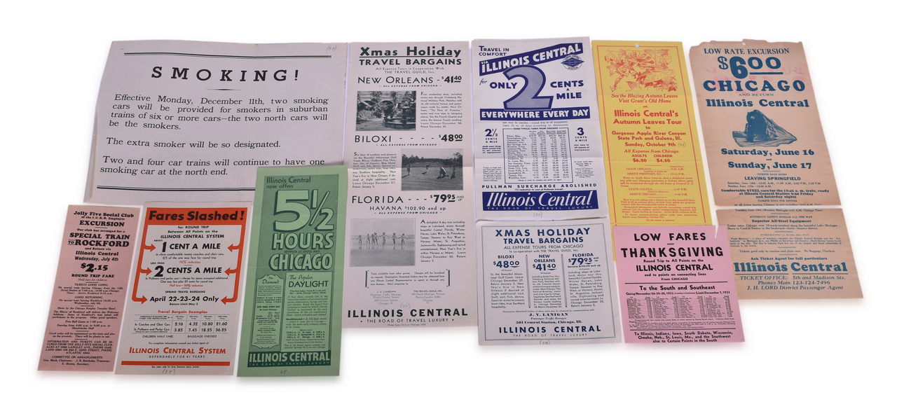 5703 - Ten 1930s Illinois Central Railroad Broadsheets, Excursion Flyers, and Notice thumbnail