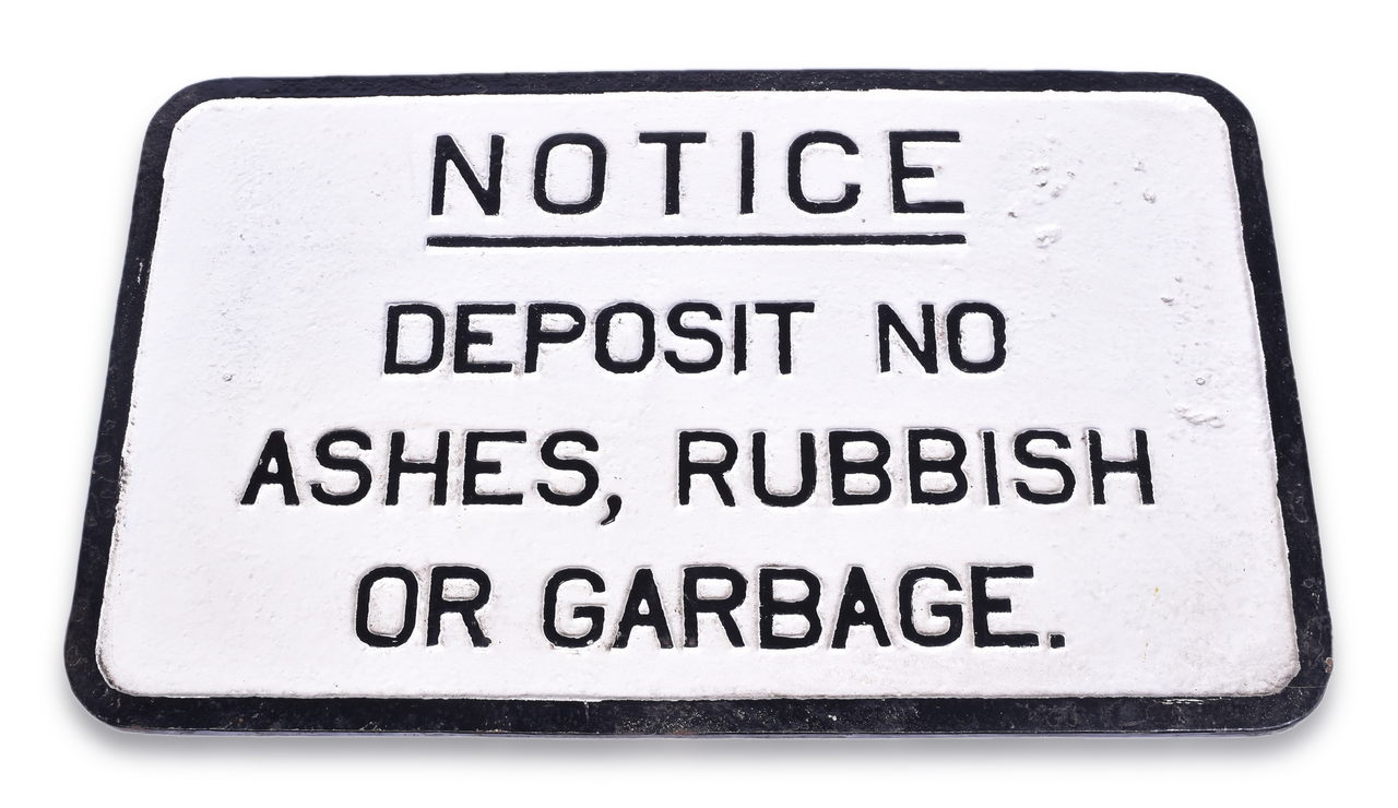 5620 - Reproduction Cast Iron NOTICE DEPOSIT NO ASHES, RUBBISH OR GARBAGE Sign thumbnail