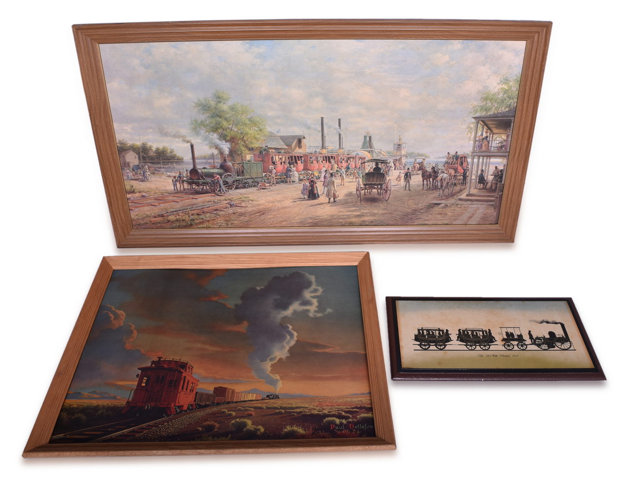5630 - Three Railroad Wall Hangings / Prints - DeWitt Clinton, Red Caboose, Camden and Amboy thumbnail