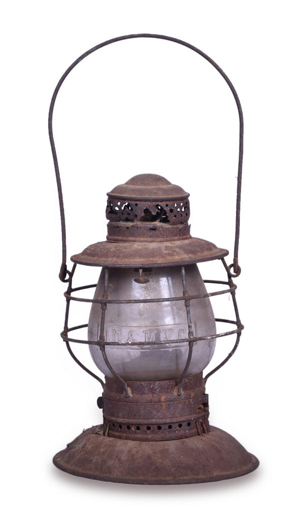 5672 - St. Louis, Alton & Terre Haute Railroad Bell Bottom Lantern w/ Newport News & Mississippi Valley Cast Clear Globe thumbnail