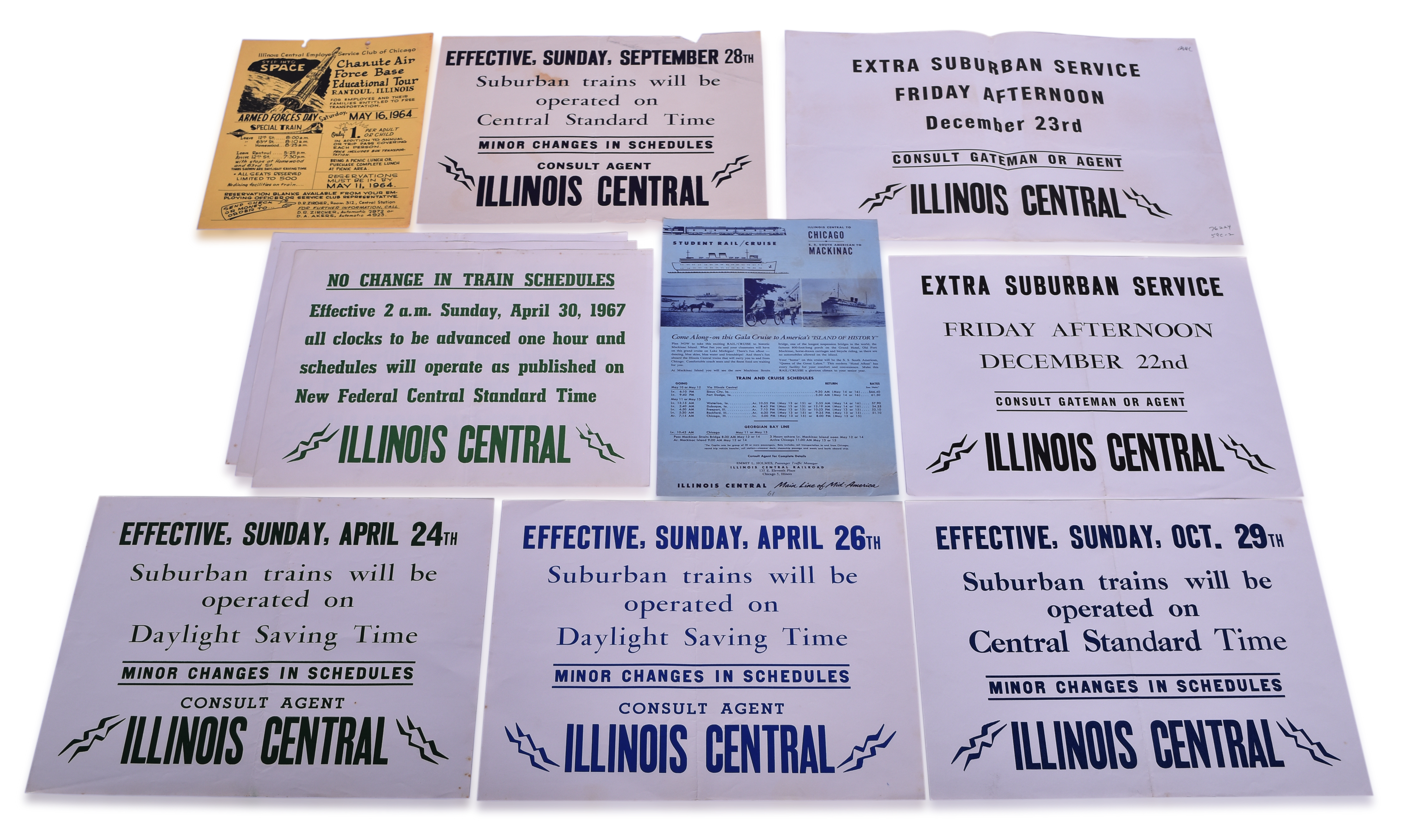 5705 - Eleven 1960s Illinois Central Railroad Broadsheets and Notice Signs thumbnail