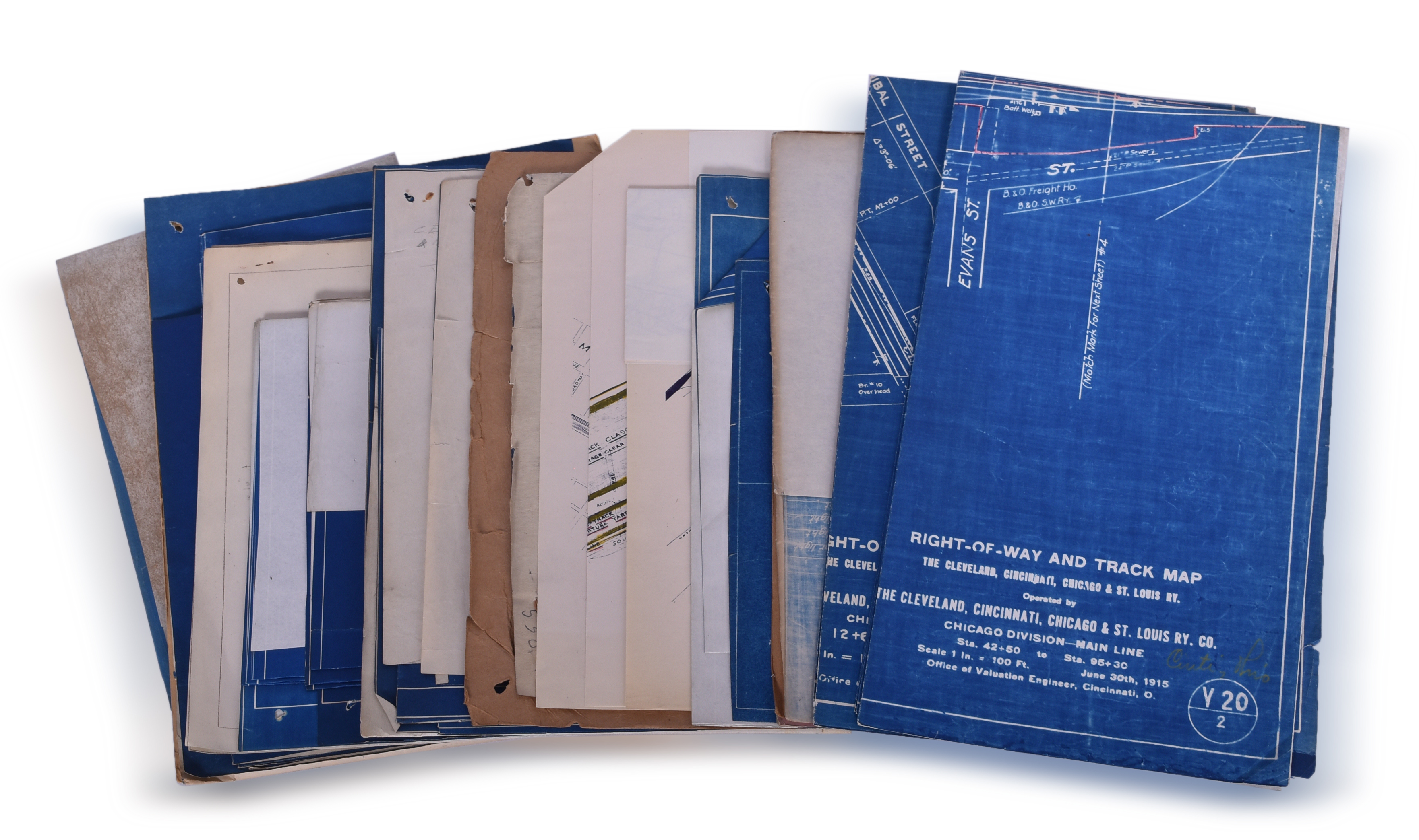 5722 - Collection of 20 Pieces of St. Louis Railroad Track Maps, Signal Diagrams, Correspondence thumbnail