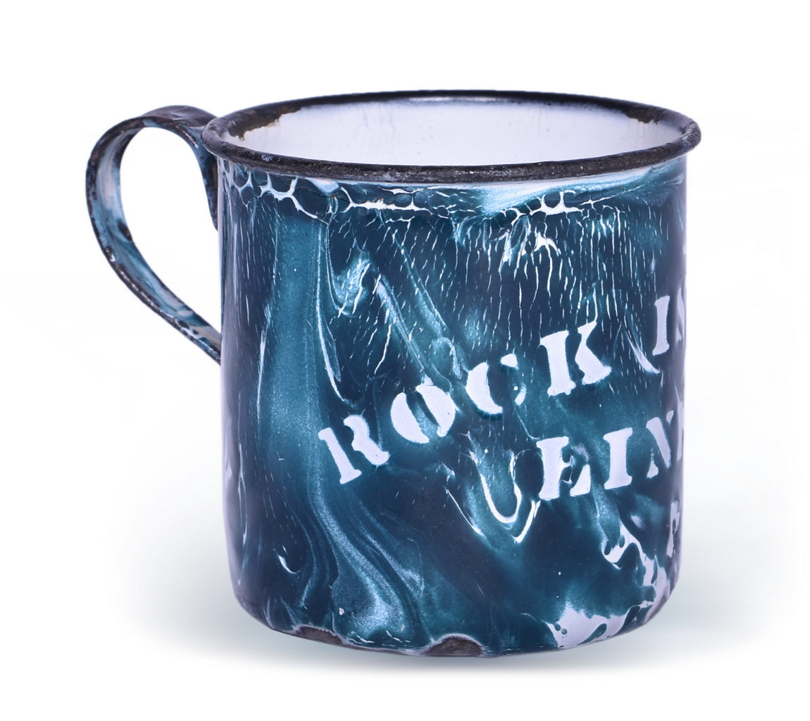 6373 - Rock Island Lines Railroad Graniteware Marble Porcelain Enameled Drinking Cup thumbnail