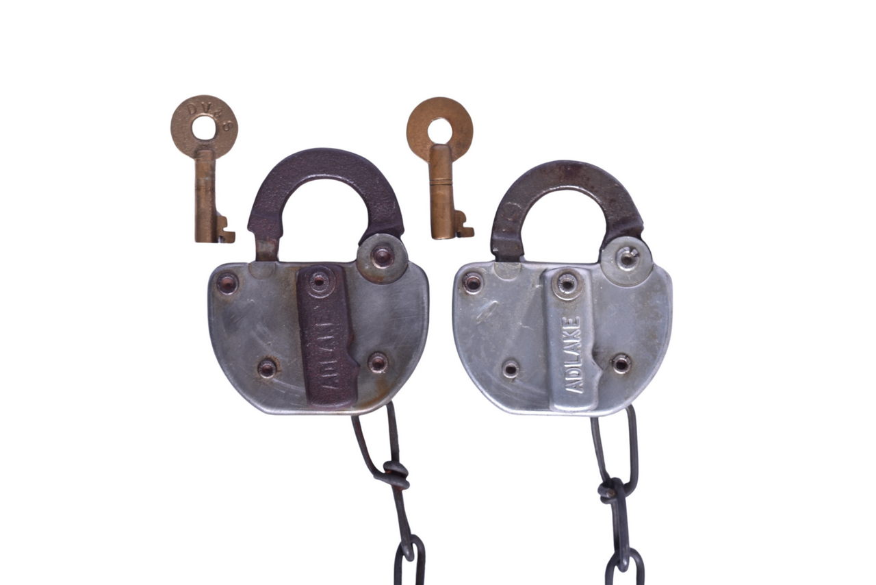 6376 - Pair of Adlake Aberdeen and Rockfish Steelbodied Locks with Keys thumbnail