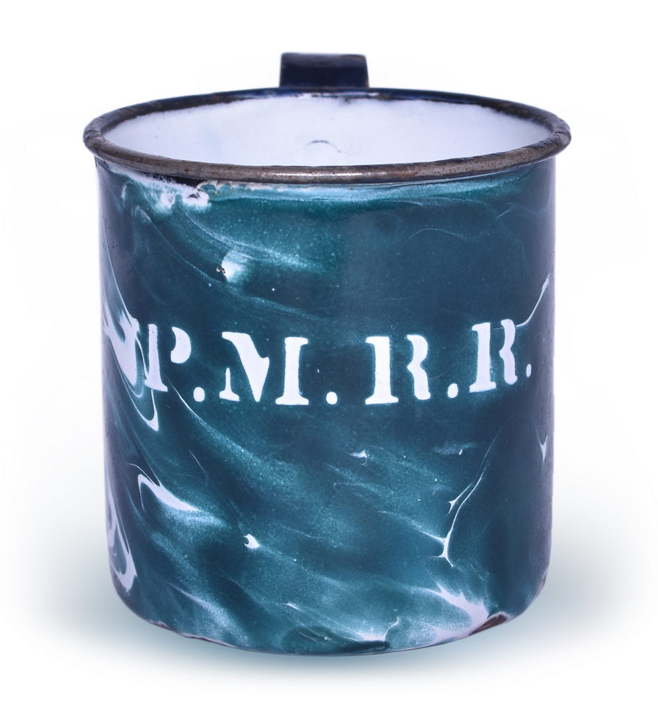 6385 - Pere Marquette Railroad Green Swirl Graniteware Worker's Drinking Cup thumbnail