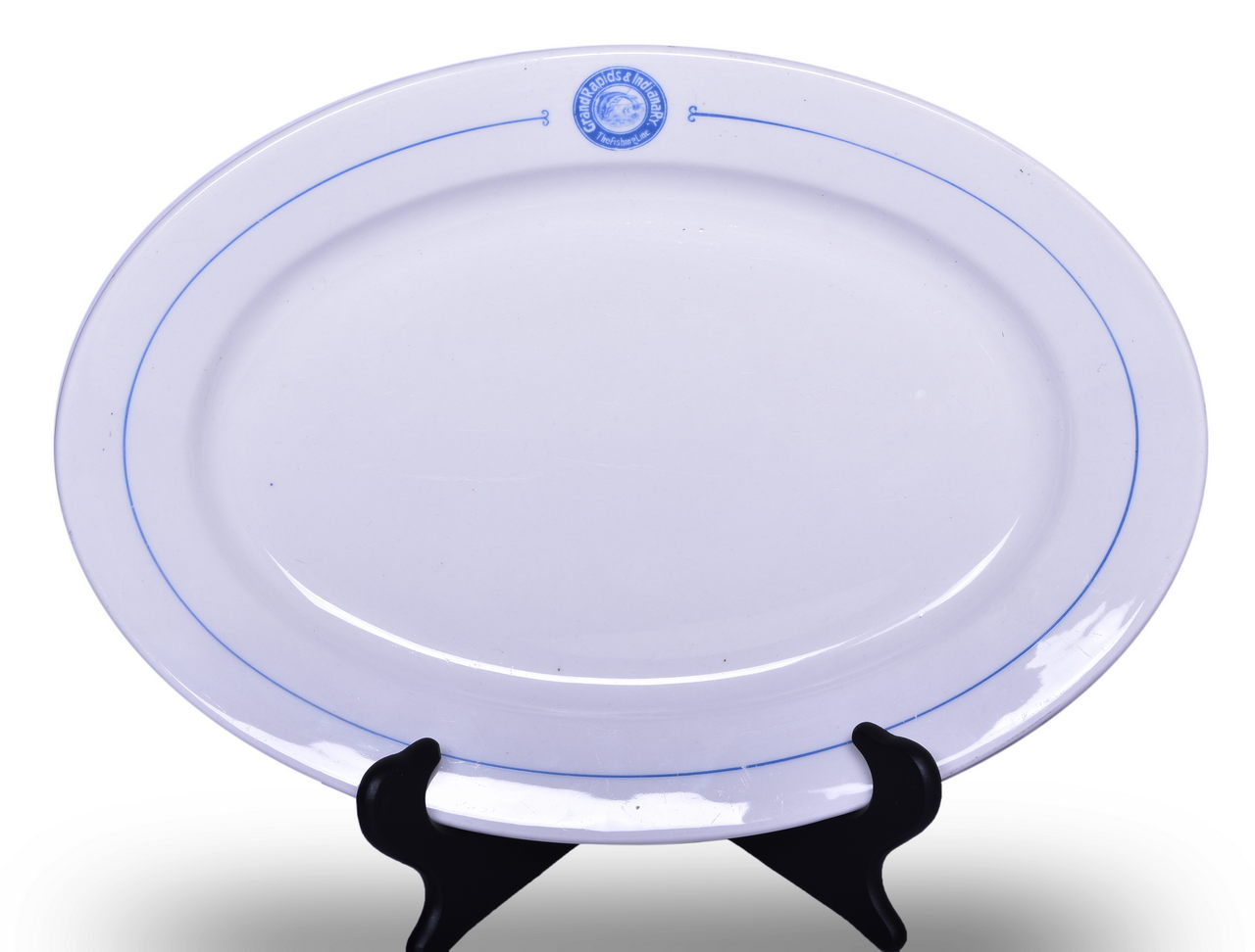 6387 - Grand Rapids & Indiana Railway The Fishing Line Railroad China Oval Platter Plate 13 3/4