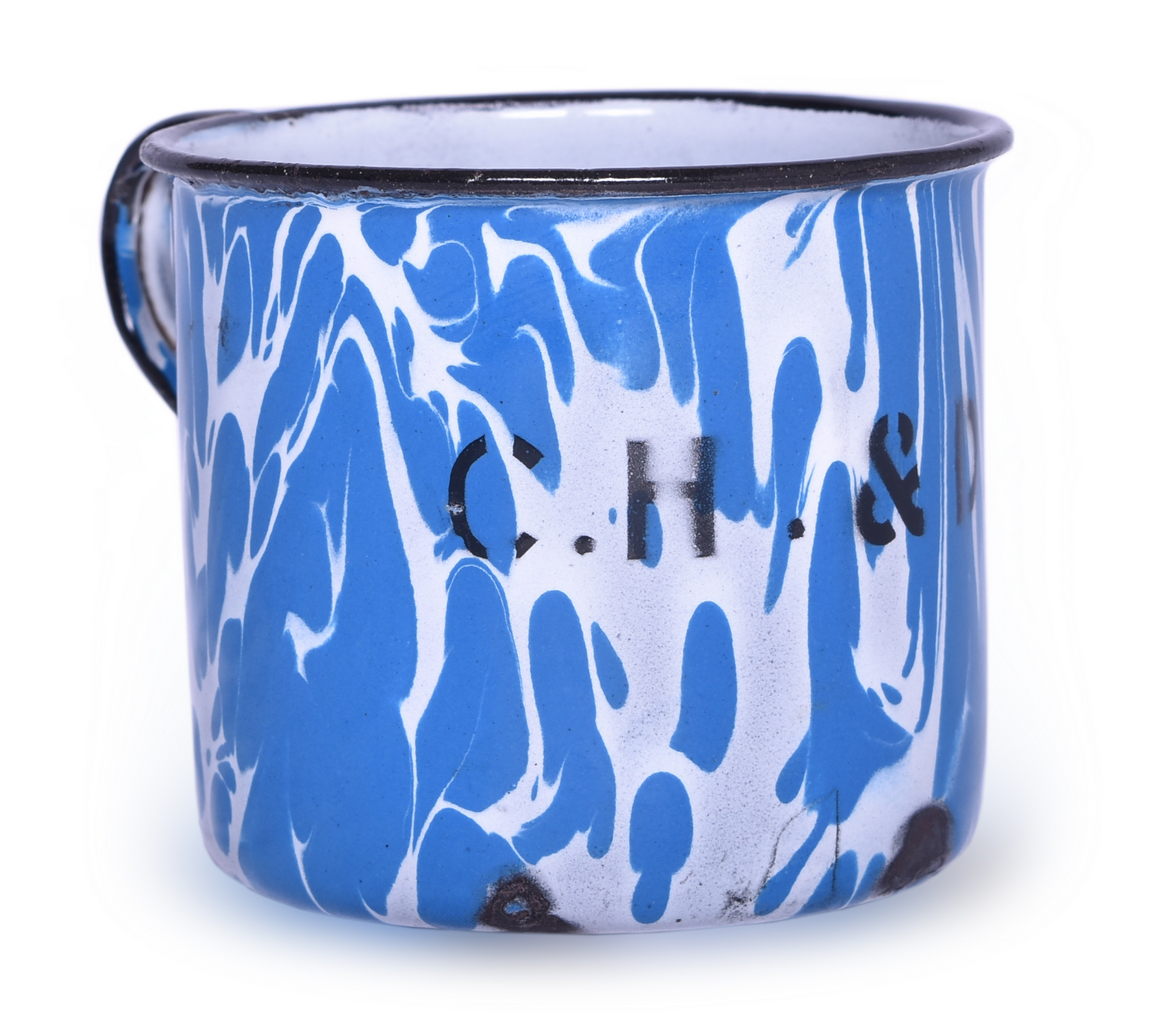 6401 - Cincinnati Hamilton & Dayton Railroad Graniteware Marble Porcelain Enameled Drinking Cup thumbnail