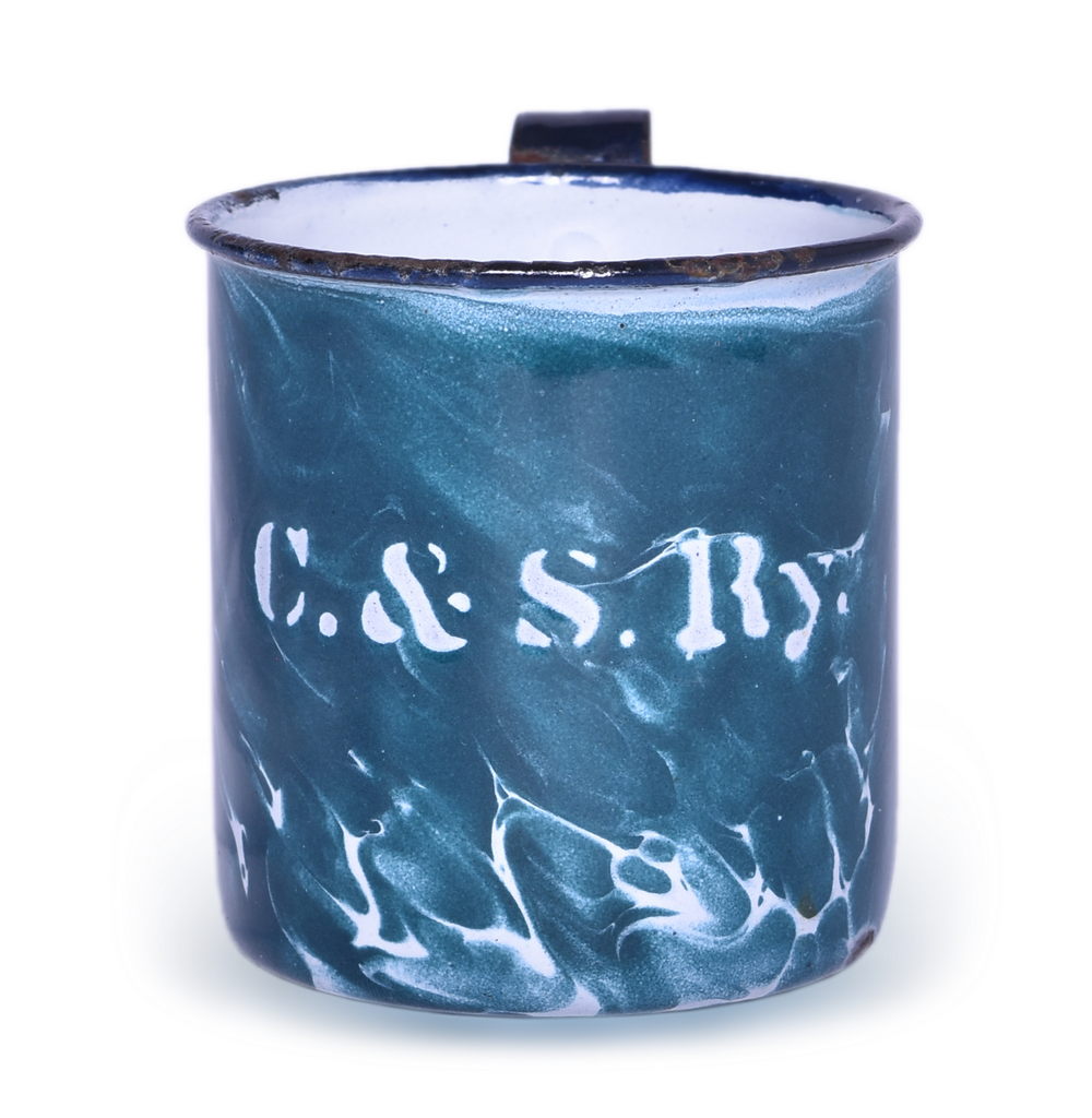 6417 - Colorado & Southern Railway Green Swirl Graniteware Worker's Drinking Cup thumbnail