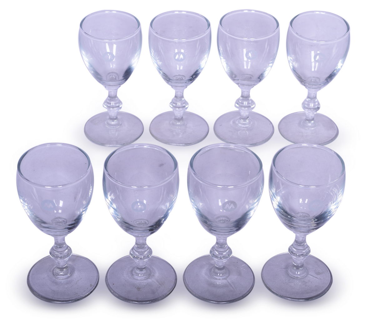 6419 - Group of Eight Monon Railroad Stemmed Cordial Drinking Glasses thumbnail