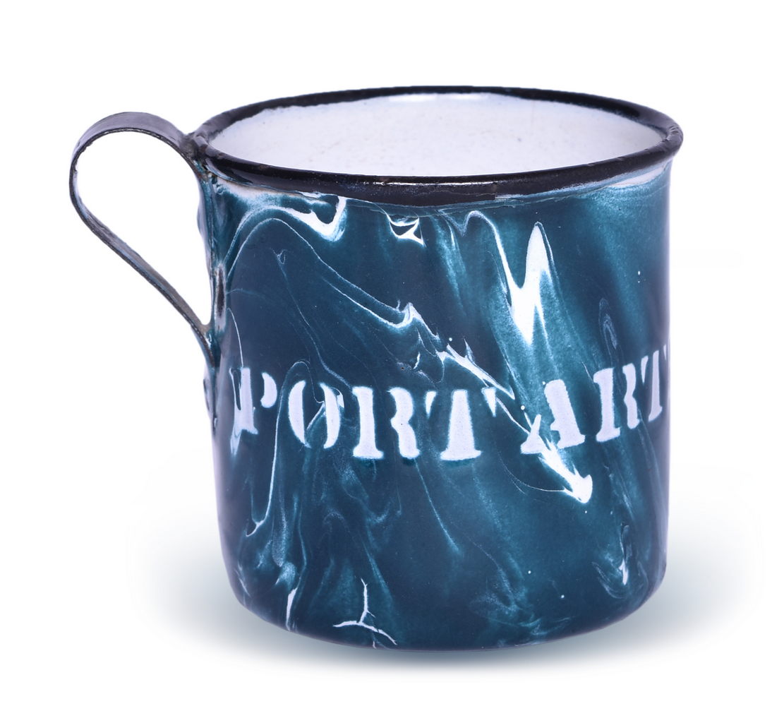 6425 - Kansas City Southern Railway Port Arthur Route Green Swirl Graniteware Drinking Cup thumbnail