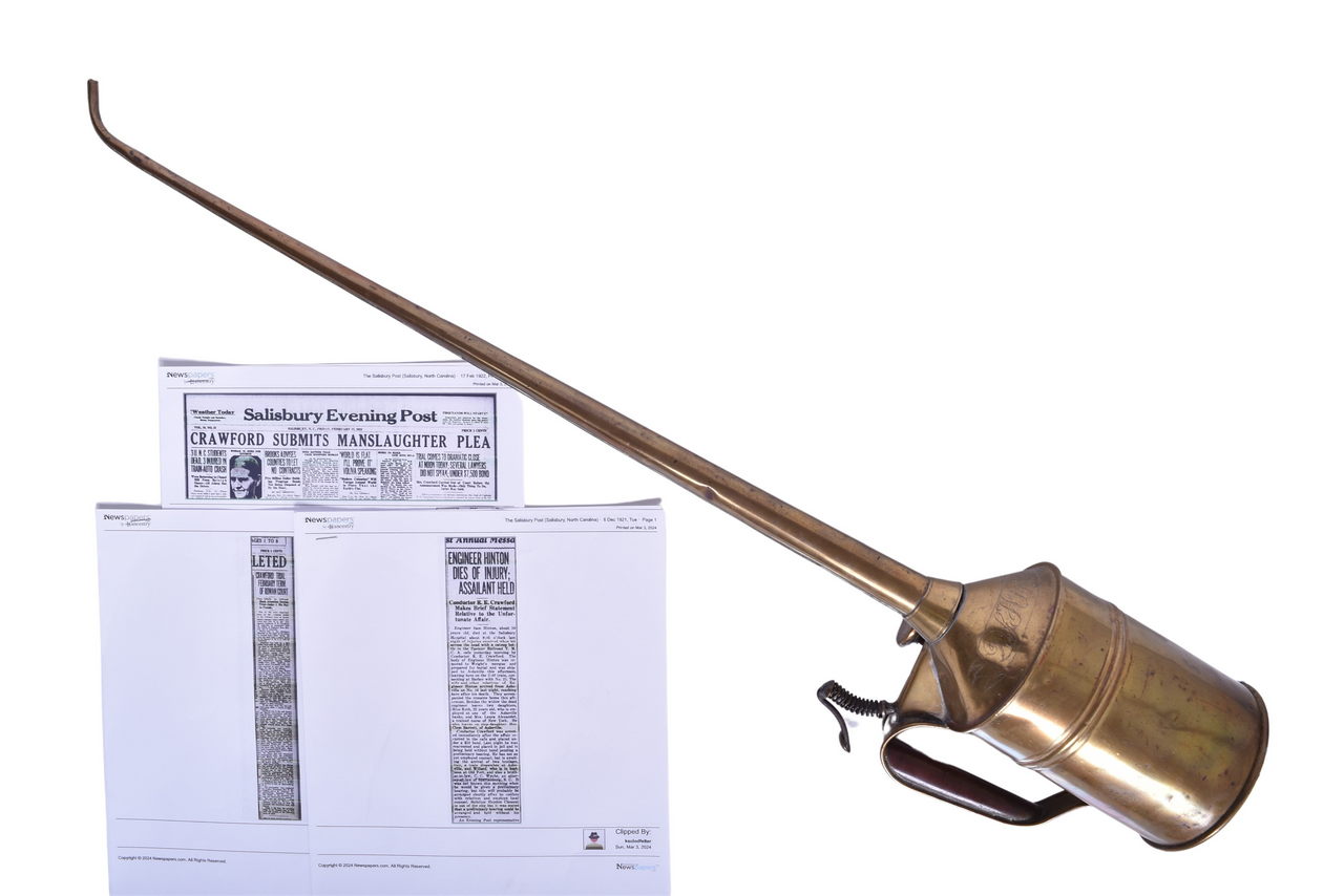 6430 - Brass Railroad Tall Oil Can - Sam Hinton - Murdered Southern Railway Engineer thumbnail