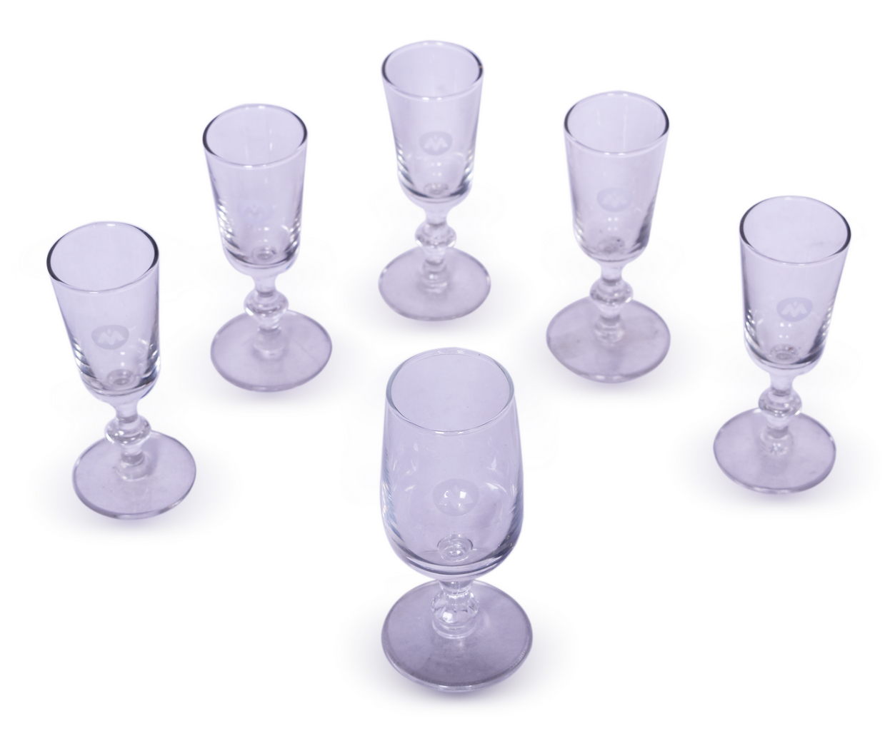 6435 - Group of Six Monon Railroad Stemmed Cordial Drinking Glasses thumbnail