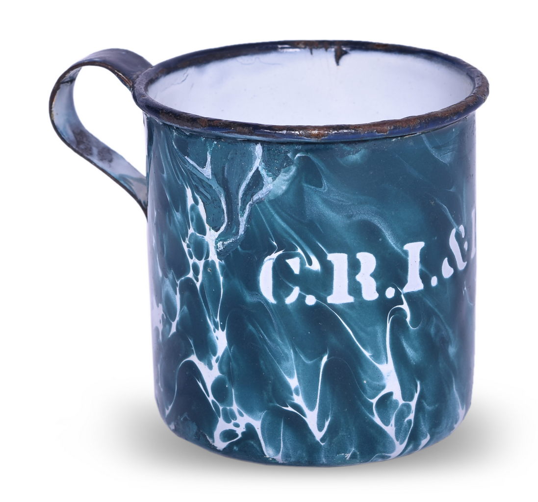 6439 - Chicago Rock Island & Pacific Railroad Enamelware Marbled Swirl Drinking Cup thumbnail